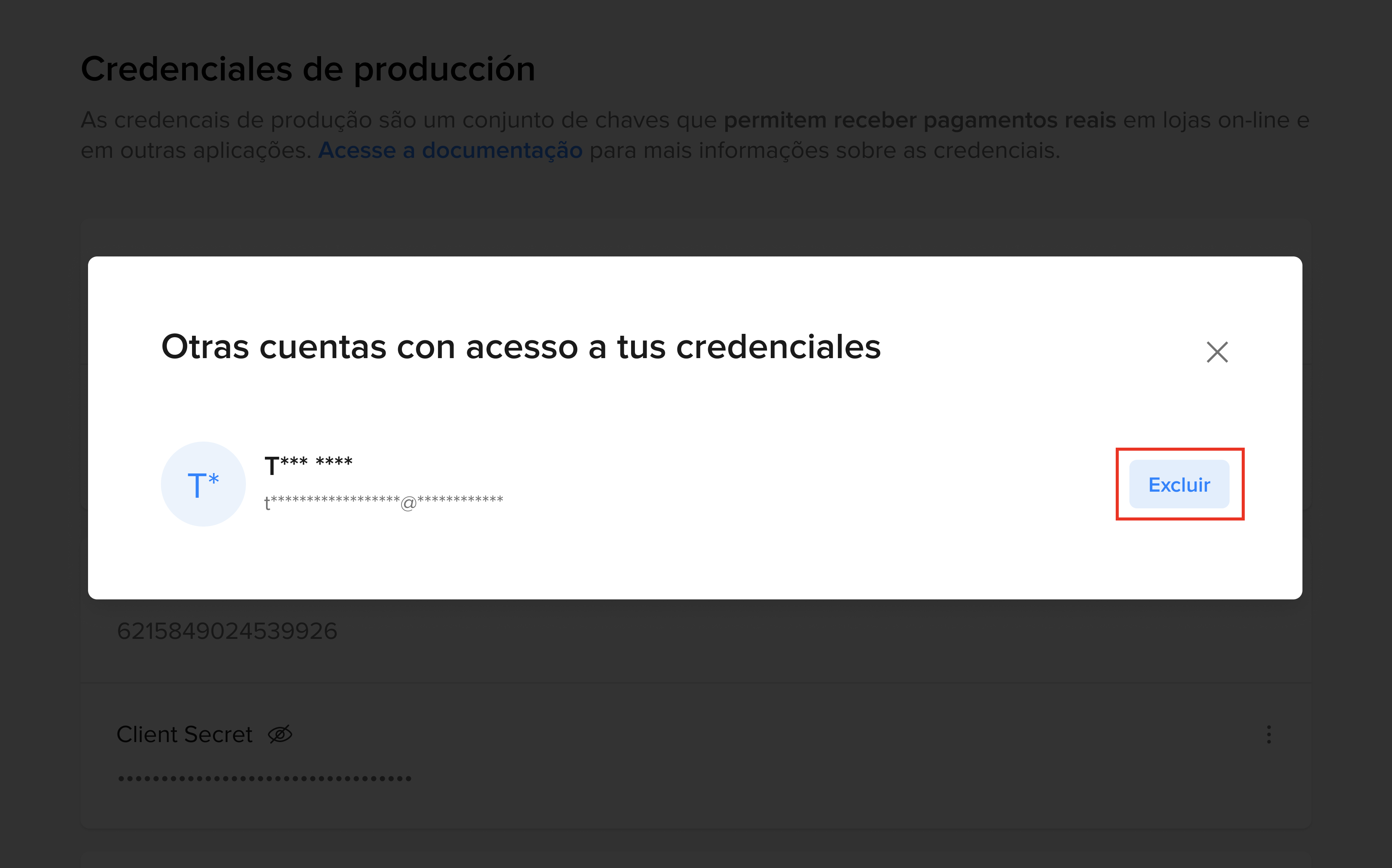 Pantalla Excluir otras cuentas